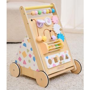 Wooden Baby Walker with Upgraded Adjustable Speed Control, Montessori Activity Push Walker with Wheels, Baby Walker Toy for Toddlers, Gift for Boys & Girls 1 Year Old, 14 inches x 14 inches x 18.9 inches