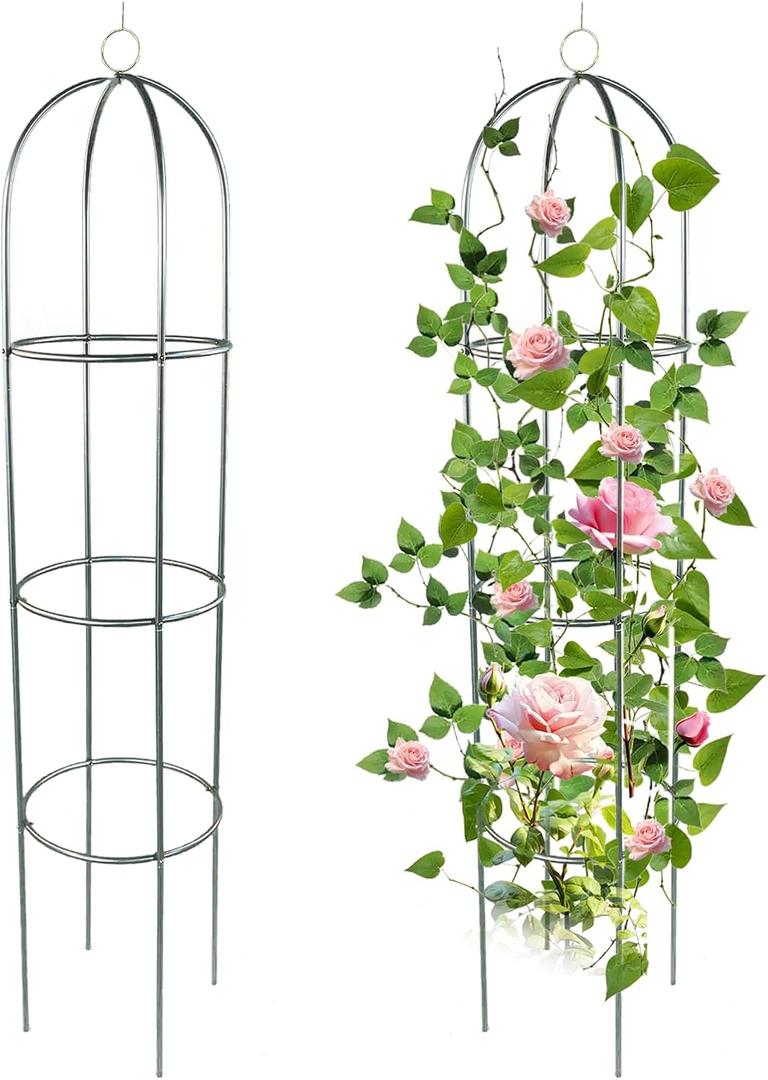 2 Pack Garden Obelisk Trellis for Climbing Plants Outdoor Tall Round Trellis for Potted Plants Indoor Climbing Vine Rose Clematis Vegetable Cucumber Supports, Lightweight