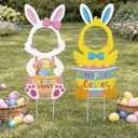 Nuberlic 2pcs Easter Bunny Large Face Cutout Photo Props Yard Signs Decorations DIY Easter Paint Craft for Kids Chick Easter Egg Hunt Yard Decorations Outdoor Picture Booth Props Spring Yard Sign Decor