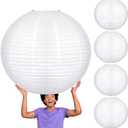 Glooglitter 5 Pcs 30 Inch Large White Paper Lanterns Gaint Chinese Moon Round Paper Lamp Japanese Jumbo Hanging Lanterns for Wedding Graduation Bridal Shower Birthday Party Supplies Decoration