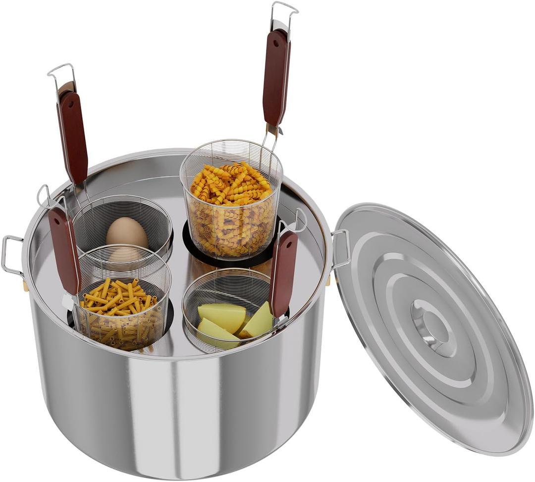 Pasta Pot With Strainer Basket,Large 4 Holes Pasta Pot with Insert for Cooking, Pot With Strainer Lid Stainless Steel for Home Kitchen (28.5 Quarts)