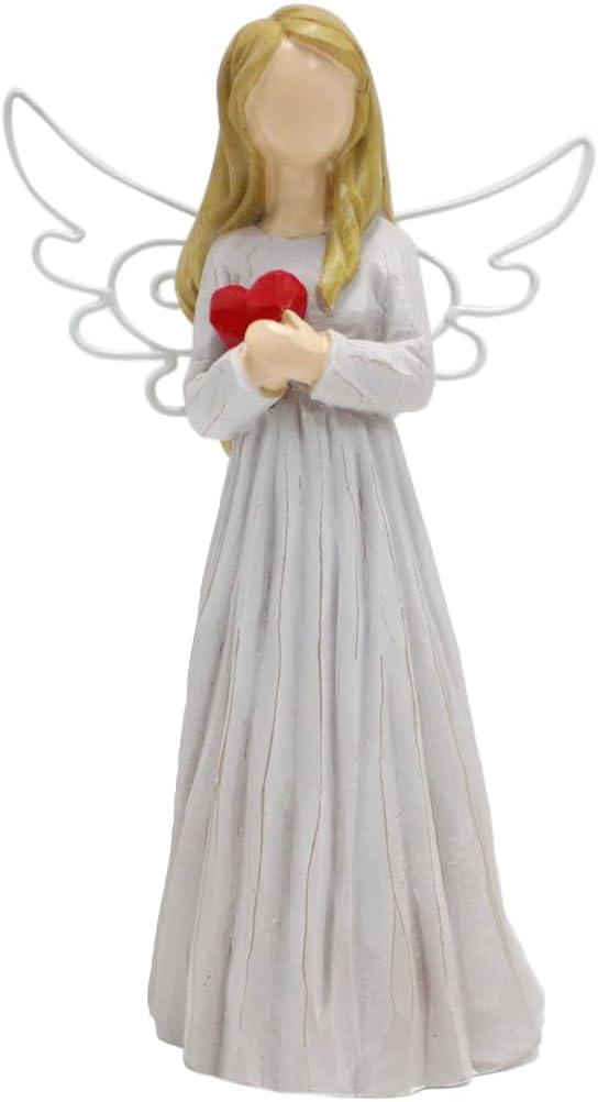 Guardian Angel Statue with Red Heart, Resin Sculpture for Home Decoration,Gift of Love and Gratitude 4.72''H