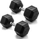 CAP Barbell 50 LB Rubber Coated Hex Dumbbell Hand Weight - Pair | Chrome Handle