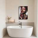 ZSHARTSWD African American Wall Art Black Women with Perfume Picture Fashion Black Girl Portrait Canvas Print Sexy Lips Painting Bedroom Bathroom Decor Framed (Red, 20L x 16W)