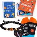 HAPPYPOP Basketball Gift Box for Boys - Funny Socks & Bracelet with Greeting Card, Cool Sports Gifts for Son, Grandson, Nephew, Ages 10-12
