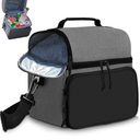 Insulated Lunch Box Dual Compartment Lunch Bag Leakproof Cooler for Men Women with Adjustable Strap,for Work, Picnic, Beach, Camping, Travel（Black Grey-12L）