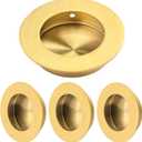 HOMOTEK 4 Pack Round Sliding Closet Door Handles Diameter 2-1/2 in(65mm) Brushed Gold Flush Pocket Pulls Recessed Bypass Door Handles, Stainless Steel Barn Door Finger Pull Set