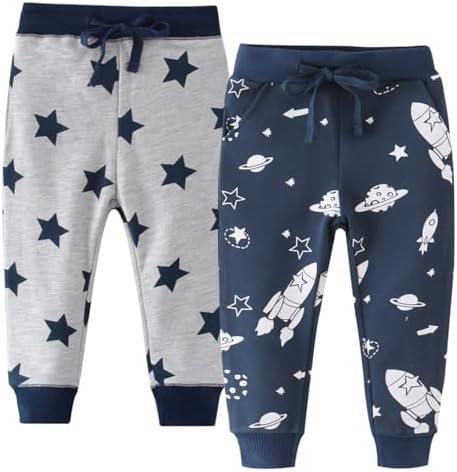 WAWLAUDP Boys Drawstring Elastic Pants Toddler Cotton Sweatpants Kid Dinosaur Active Jogger Pants with Pockets Multipack,Size 2Y