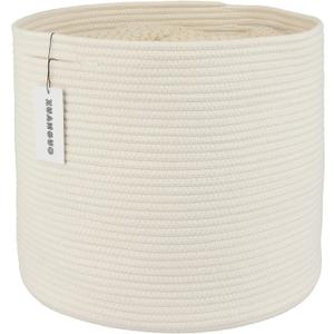 Cotton Rope Basket For Girls Boys Kids 16X14 Baby Laundry Baskets Nursery Bin Round Woven Basket Organizer For Storage Toys Blankets Shoes Clothes white