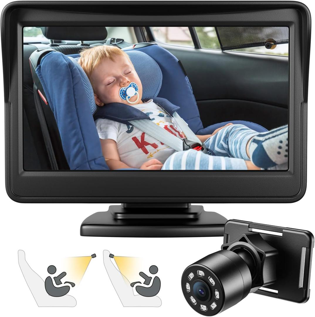 FEISIKE Car Baby Camera, 4.3'' HD Infrared Night Vision Function Baby Car Camera Display, Backseat Camera for Kid with 150 Wide View & 360 Rotatable Easy Installation in 5 Mins Rear Facing Mirrors