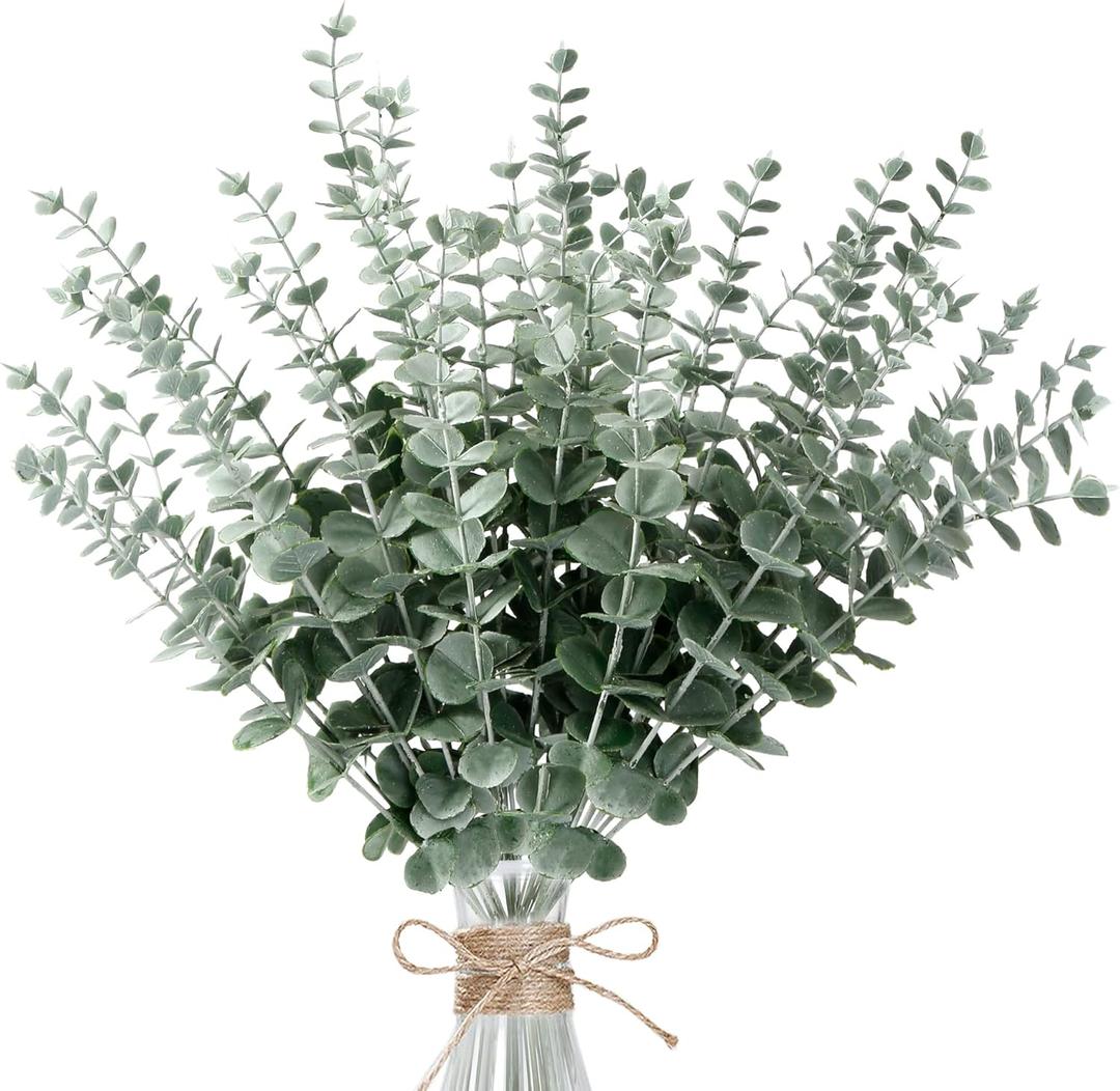 Sggvecsy 36pcs Eucalyptus Stems Decor Artificial Eucalyptus Leaves Faux Eucalyptus Stems Real Touch Fake Greenery Branches for Wedding Flower Bouquet Centerpiece Home Office Decoration