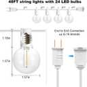 SUNTHIN White Outdoor String Lights, 48FT White Patio Lights with 25 G40 Shatterproof LED Bulbs(1 Spare), Waterproof Hanging Outside Lights for Porch, Deck, Garden, Pergola, Bistro