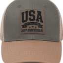 USA 250th Anniversary Hat 1776-2026, Adjustable Patriotic Trucker Hat Retro Patriotic Baseball Cap for Men Women (Brown)