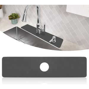 LOPNUR Faucet Mat for Kitchen Sink Protectors, 24 Inch Long Kitchen Sink Splash Guard Behind Faucet, Cuttable Bathroom Water Splash Guard with Super Absorbent Diatomite Fast Drying, Grey (Gray)