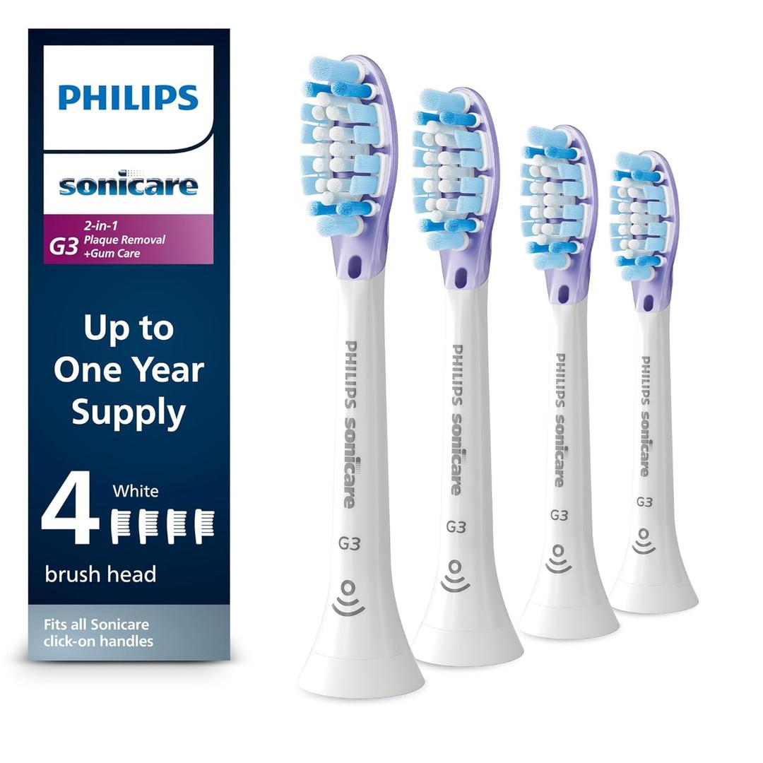 Philips Sonicare G3 Two-in-One - Genuine Replacement Electric Toothbrush Heads, White, 4 Pack One Year Supply, HX9054/65 Philips Sonicare G3 Two-in-One - Genuine Replacement Electric Toothbrush Heads, White, 4 Pack One Year Supply, HX9054/65