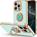 Hython for iPhone 16 Pro Max Case with Ring Stand, 360 Rotatable Ring Holder Magnetic Kickstand, Plating Rose Gold Edge Soft Cover Protective Phone Case for iPhone 16 Pro Max 6.9", Mint