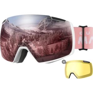 OutdoorMaster Heron Ski Goggles with 2 Lens, Frameless, Magnetic Interchangeable HD Toric Lens, OTG Snowboard Goggles