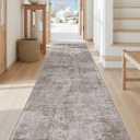 DEXI Hallway Washable Runner Rug 3x10, Modern Abstract Soft Thin Kitchen Runner with Non Slip Backing, Low Pile Entryway Floor Rug, Stain Resistant Carpet for Bedroom Living Room, Grey Brown