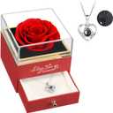 ASELFAD Preserved Flowers Real Red Rose with I Love You Necklace  Eternal Rose Gifts for Her at Valentine's Day, Anniversary or Birthday Gifts for Women