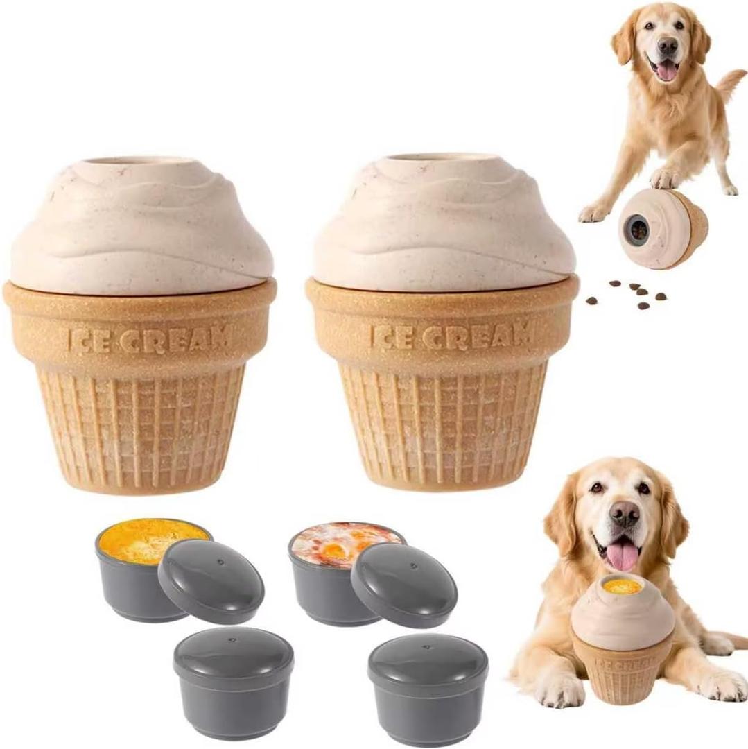 Vayugo Dog Frozen Treat Toys 2 Pack, 3in1 Enrichment Toys for Dogs in Ice Cream Shape, Long Lasting Treat Dispensing Dog Interactive Toys for Aggressive Chewers to Keep Them Busy