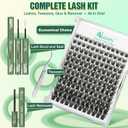 Lash Clusters Kit, DIY 3D Cluster Eyelash Extensions 10‑18mm,144pcs Fluffy D Curl Soft Natural Lashes with Bond and Seal,Remover,Tweezers, Natural Fake Cat Eye Wispy Individual Clusters