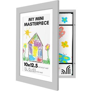 Americanflat Kids Artwork Frame Changeable (Gray) - Magnetic Door Holds 100 Art Pieces - 8.5x11 Letter Size Display with Mat or 10x12.5 Without Mat - My Mini Masterpiece