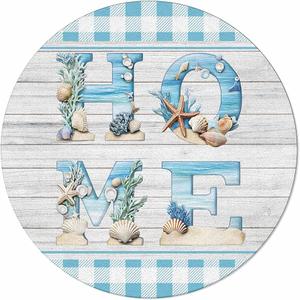 Home Cloth Napkins Set of 4, Beach Starfish Shell Reusable Dinner Napkins Cloth Blue Plaid Wood Grain Washable Dinner Towel for Wedding Party Kitchen Table Decoration, 20x20 Inch