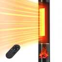 Space Heater Indoor, 38" Electric Room Heater with Flame, 24H Timer, Portable Tower Heater with Remote, Thermostat, 3 Modes, Tip-over and Overheat Protection, for Bedroom Office Large Room Use (Black)