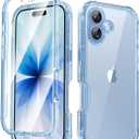 Lifedance Full-Body Rugged Case for iPhone 16 with Built-in Screen Protector, 10FT Military Drop Tested & Shockproof, Clear Protective Phone Case Cover, Clear Blue