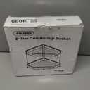 2 Tier Corner Fruit Basket for Kitchen Counter with Banana Hangers, Detachable Fruit Bowl with Wooden Handle, Metal Corner Rack for Fruit and Vegetable Storage, Kitchen Countertop Organizer