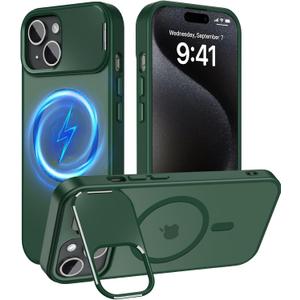 Innaght Magnetic for iPhone 15 Case with Stand,Compatible with MagSafe,Rugged,Heavy Duty,Protective case Kickstand,[Built-in Invisible Stand],Green