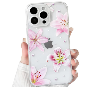 NITITOP Compatible with iPhone 14 Case Clear Cute Pink Lily Blossom Floral Flowers Pattern for Girls Women Soft TPU Transparent Shockproof Protective Phone Cover - Pearl