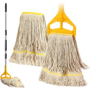 2 Pack 20ozCommercial Mop Heavy Duty Industril Cotton Mop, Cotton Commerical Industrial Grade Mop Replacements Heads for Home,mops for Floor Cleaning Heavy Duty,with 63'' Stainless Steel Mop Handle