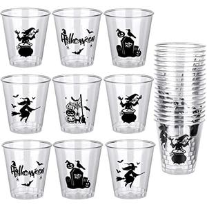 Newtay Only 39 Pcs Halloween Plastic Shot Cups Whiskey Party Favor Glasses 1.69 Oz/ 50 ml Reusable Clear Black Pumpkin Witch Drinking for Decoration, 5 Designs, 1.0 Count