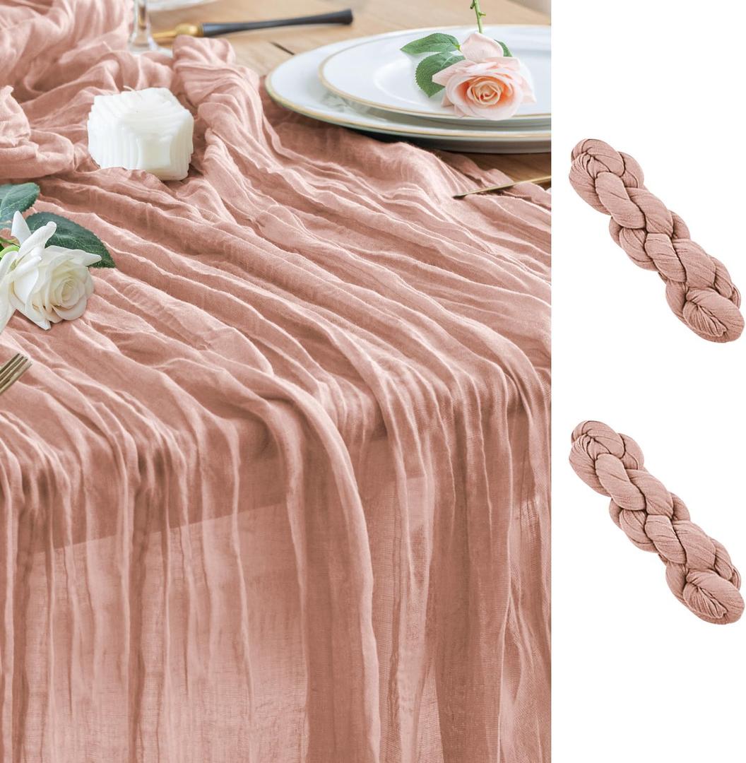 Wokceer Cheesecloth Table Runner 2Pack 10FT Dusty Pink Christmas Gauze Fall Cheese Cloth Table Runner for Party Easter Rustic Sheer Table Runners for Baby Bridal Shower Wedding Table
