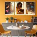 3pcs Black Girl Reading Books Canvas Wall Art Colorful Book Butterflies Posters Prints African American Girl Wall Decor Pictures For Living Room Bedroom Study Reading Room Home Decoration Unframed