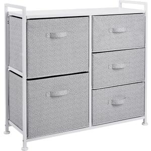 Amazon Basics Bedroom Closet Organizer with 5-Fabric Storage Drawers for Clothes Storage, White