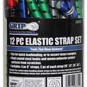 Grip 12 pc Elastic Strap Tie Down Set - 8", 18", 24", 30", 36" - Quick Load Binding - Secure Tarps/Canopies - Vinyl Coated Steel Hooks and Woven Polyester - Home, Garage, Workshop