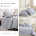 QSH Cornflower Blue Stonewashed Cotton Oversized King Quilt Bedspread Set(128"x120"),3PCs Farmhouse Ruffle Bedspread California King,Ultra Soft Lightweight Crinkle Quilt Coverlet with Pillow Shams