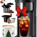 Single Serve Hot & Iced Coffee Maker, for K Cup Pod and Grounds, 6 to 24oz Brew Size, Slim Compact for Small Spaces, Descaling Reminder, with Reusable Filters, Black