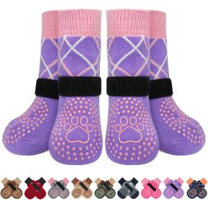 BEAUTYZOO 6PCS Dog Socks to Prevent Licking Paws, Anti Slip Dog Shoes for Hot Pavement Hardwood Floors, Traction Control Toe Grips Boots & Paw Protector for Small Medium Large Senior Dogs, Purple M