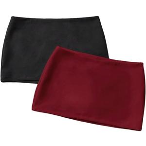 MakeMeChic Women's 2 Pack Mini Skirt with Shorts Zip Up Micro Skort Pencil Skirts (Burgundy, XS)
