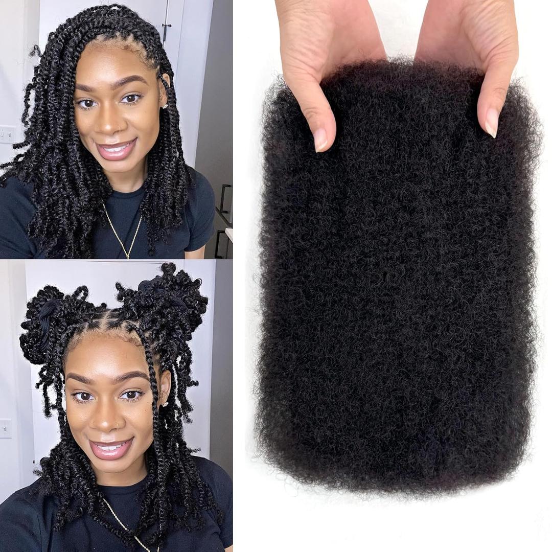 Afro Kinkys Bulk Human Hair for Braiding 2 Bundles 100g Afro Kinky-curly Human Bulk for Twist Braids 4C Kinkycurly Bundles for Mini Twists or Locs Extension Soft Cuban Kinky Twist Braiding Hair 14in (Natural Black 100g)