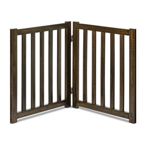 LZRS 2-Panel Wooden Free Standing Foldable Dog Gate Indoor – Solid Hardwood 24" High, Step-Over Safety Pet Gate for Doorways, Stairs & Small Spaces - Indoor Use, Walnut