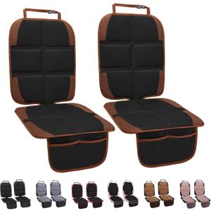 Car Seat Protector for Child, 2 Pack With Mesh Pockets & Non-Slip Backing 600D Durable Under Baby Seat Cover for Back Seat (Dark Brown, Standard)