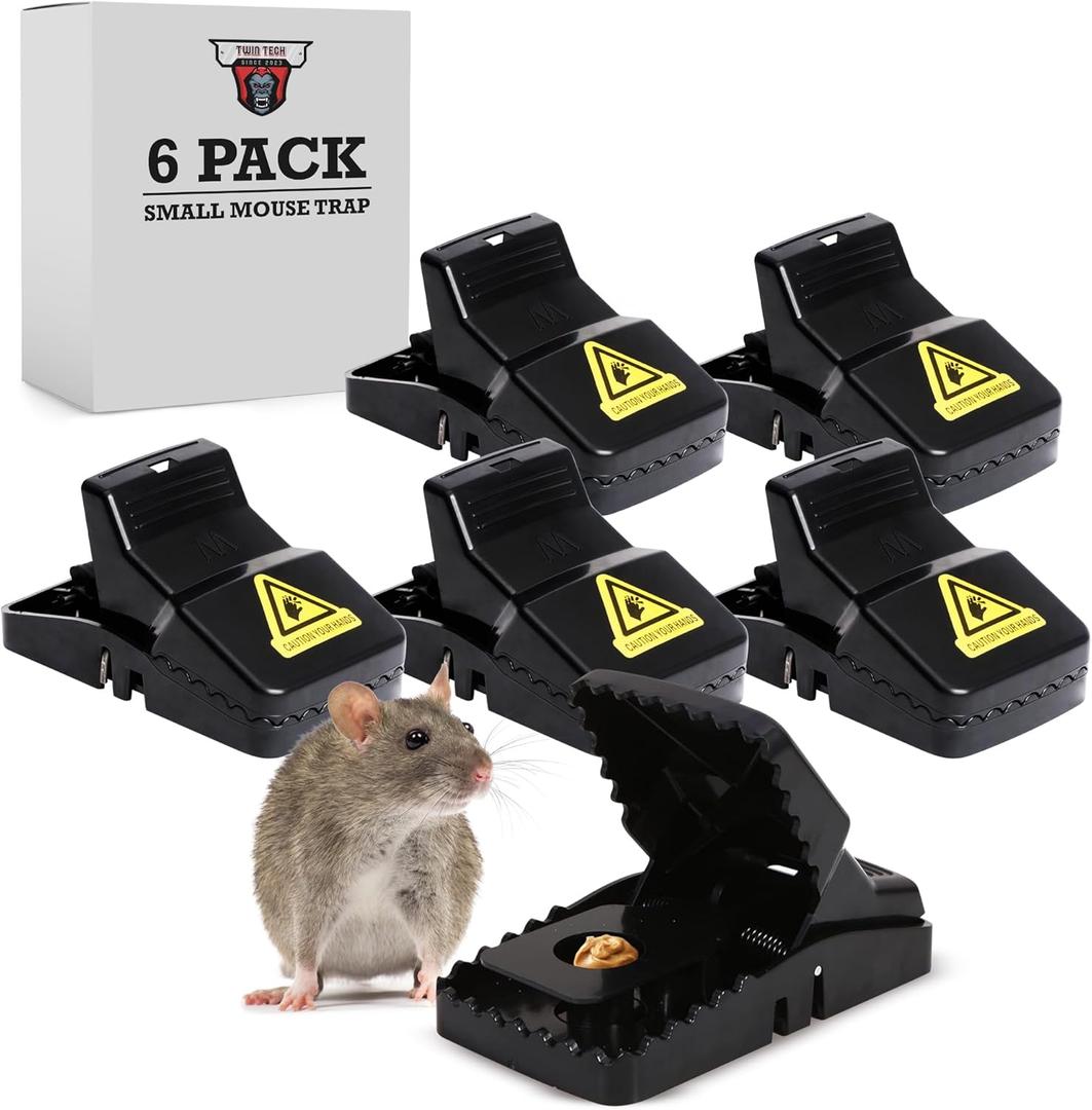 TwinTech Jaws Mouse Traps - Reusable, Sanitary, Easy-to-Use Trap for Mice and Small Rodents, Mouse Traps Indoor for Home, Kitchen, Garage, and Office Use - 4"x1.9"x2.3" - 6 Pack Mice Traps