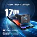 TENTECH USB C Car Charger, 170W 2-Port Superfast Car Charger Adapter,PD3.1/QC Cigarette Lighter USB C Charger for MacBook, iPhone 17/16/15, iPad, AirPods, Android,Samsung with LED Voltage Display