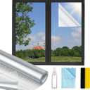 Window Privacy Film One Way, Reflective Mirror Window Film Daytime Privacy, UV Sun Blocking Heat Control Static Cling, Window Tint for Home Office - 29.5 Inch X 6.5 Feet