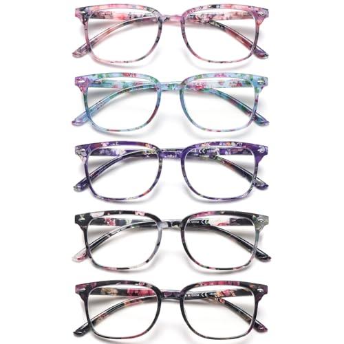 STASTEND 5 Pack Reading Glasses Blue Light Blocking for Women,Computer Readers with Spring Hinge (Multicolor-C7, 3, multiplier_x)