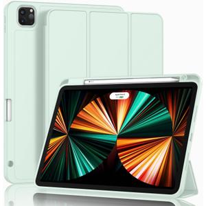 ZryXal New iPad Pro 12.9 Inch Case 2022/2021/2020(6th/5th/4th Gen) with Pencil Holder,Smart Case [Support Touch ID and Auto Wake/Sleep] with Auto 2nd Gen Pencil Charging (Light Green)